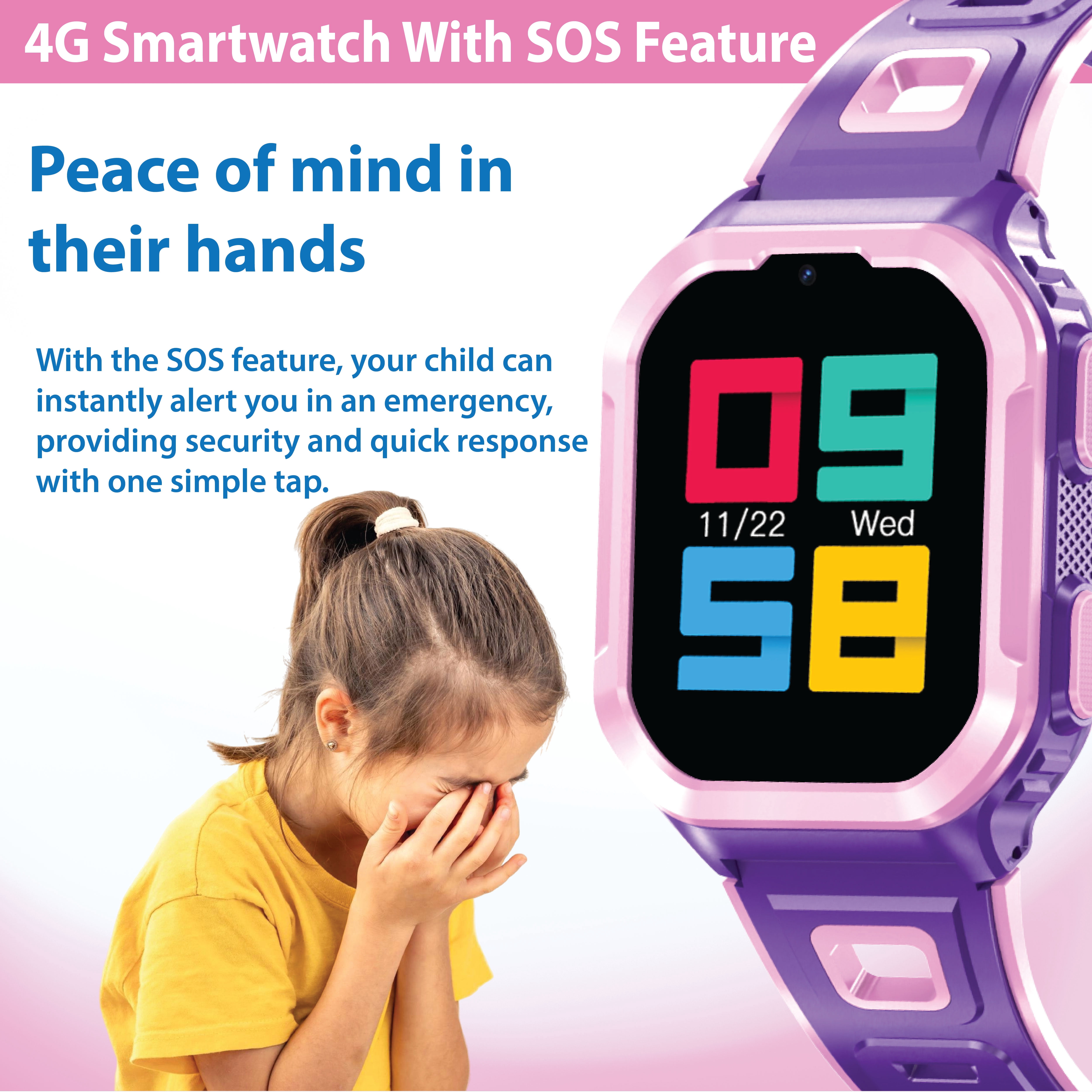 Hello Kitty iTime 4G Kid's Smart Watch with Calling, Messaging, GPS Tracking, & Secure Monitoring, No SIM Card, Purple