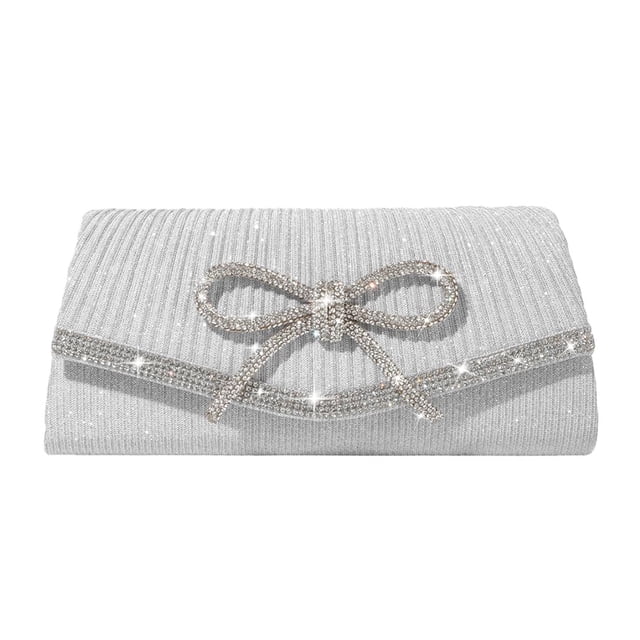 Bolso de mano Trisapu Bow Evening Sparkly Rhinestone Silver