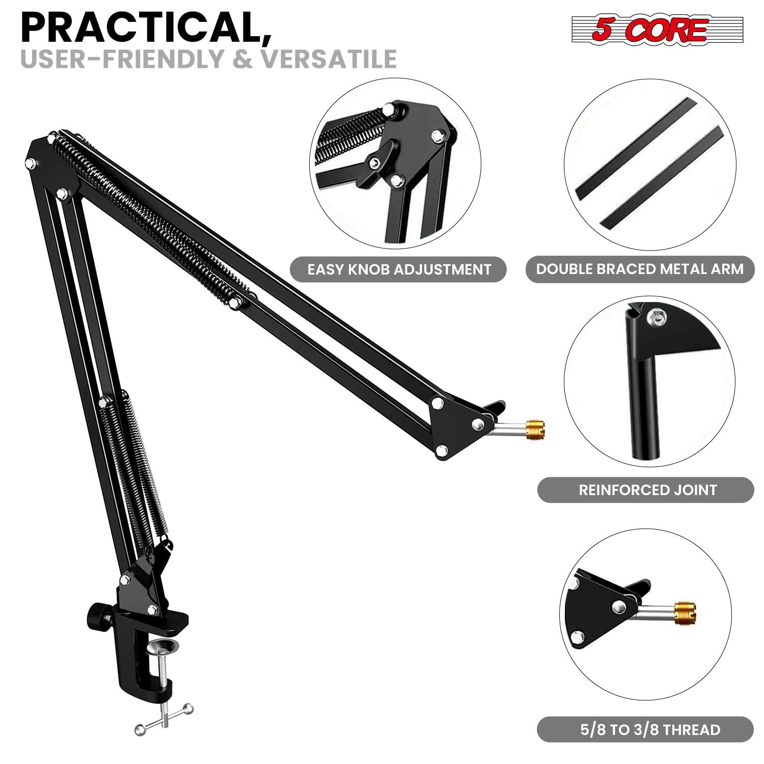 Microphone Arm Stand Upgraded Adjustable Suspension Boom Scissor Arm Mic Holder with Pop Filter 3/8" to 5/8" Adapter Mic Clip Shock Mount Cable Ties ARM SET 16