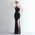 thumbnail image 1 of Vestido de satén ajustado de un solo hombro, largo, adelgazante, con cola de pez, para cenas de celebridades, para exhibiciones de modelos de autos de bodas, 1 of 6