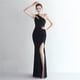 thumbnail image 1 of Vestido de satén ajustado de un solo hombro, largo, adelgazante, con cola de pez, para cenas de celebridades, para exhibiciones de modelos de autos de bodas, 1 of 6