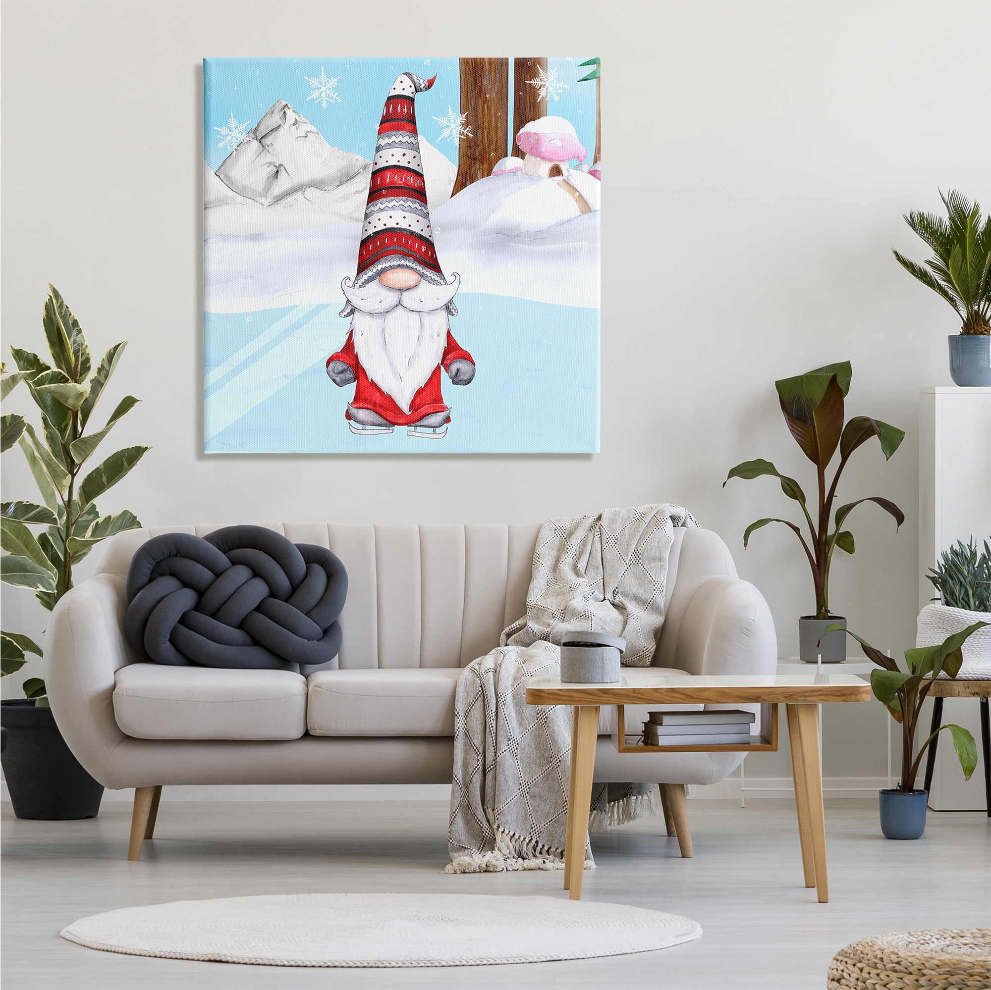 Stupell Industries Ice Skating Winter Gnome Red White Garden Elf Fairy Tales & Fantasy Painting Gallery Wrapped Canvas Print Wall Art, 36 x 36