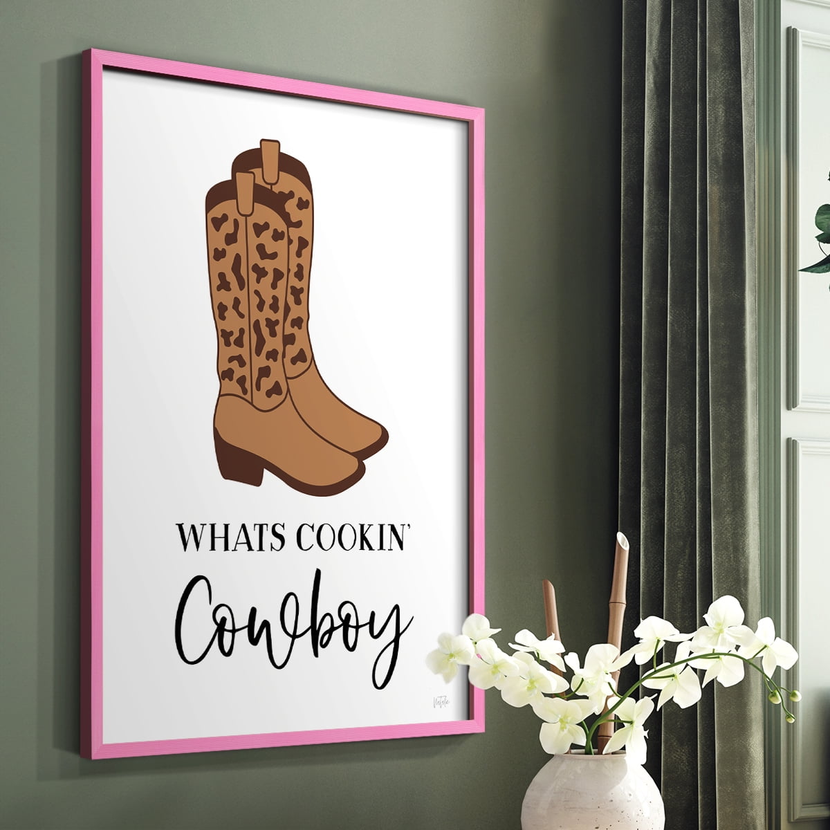 What's Cookin' Cowboy Framed Print in Pink Solid Wood 8 x 10 Framed Print