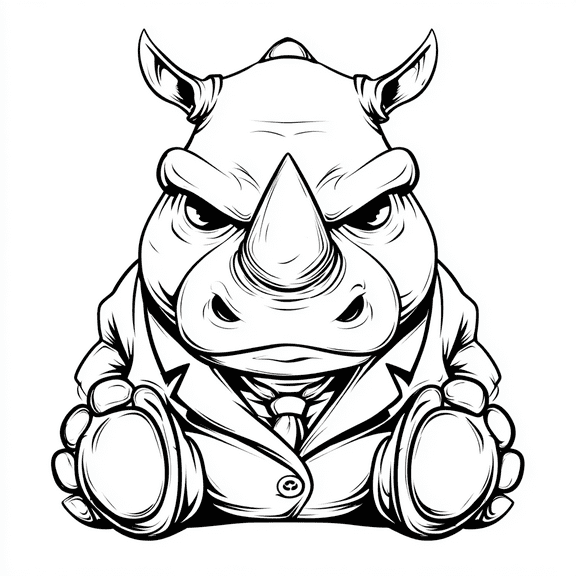 Angry Rhino in Suit Car Sticker – Cool Tough Animal Vinyl Decal for Window, Bumper, Laptop, SUV, Truck, Cartoon Rhino Character, Business Animal Style, Gift for Men, Funny Zoo Beast Art.