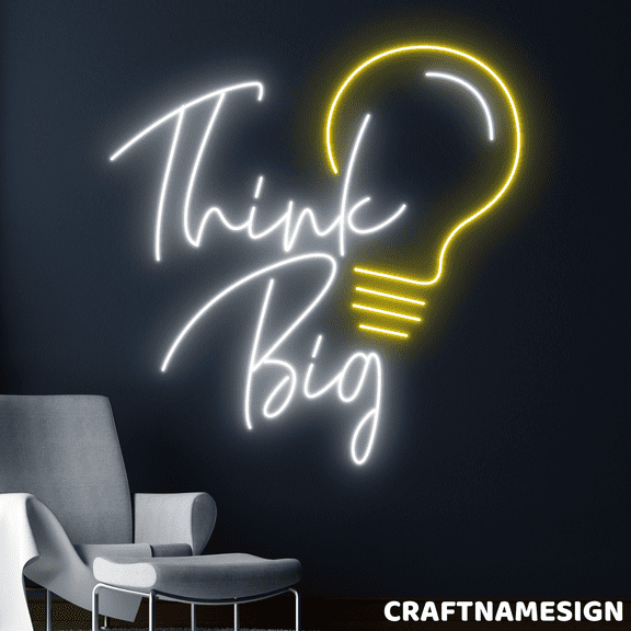 Craftnamesign Think Big Neon Sign, Light Bulb Wall Art, Office Business Wall Decor