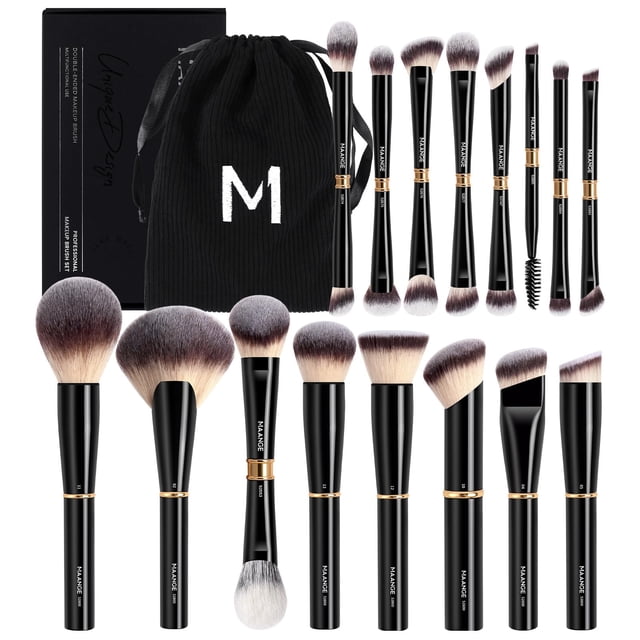 Set de brochas de maquillaje MAANGE, 16 unidades, con bolsa y caja de regalo, color negro