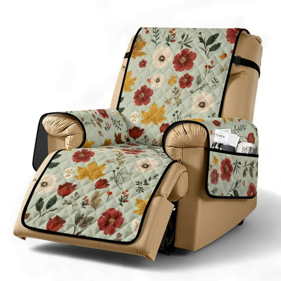 TSOVTHRID Floral Maple Leaf Print Recliner Slipcovers Non Slip Lazyboy Recliner Chair Cover Comfy Reclining Chair Covers with Storage Pocket Furniture Protector Cover for Living Room