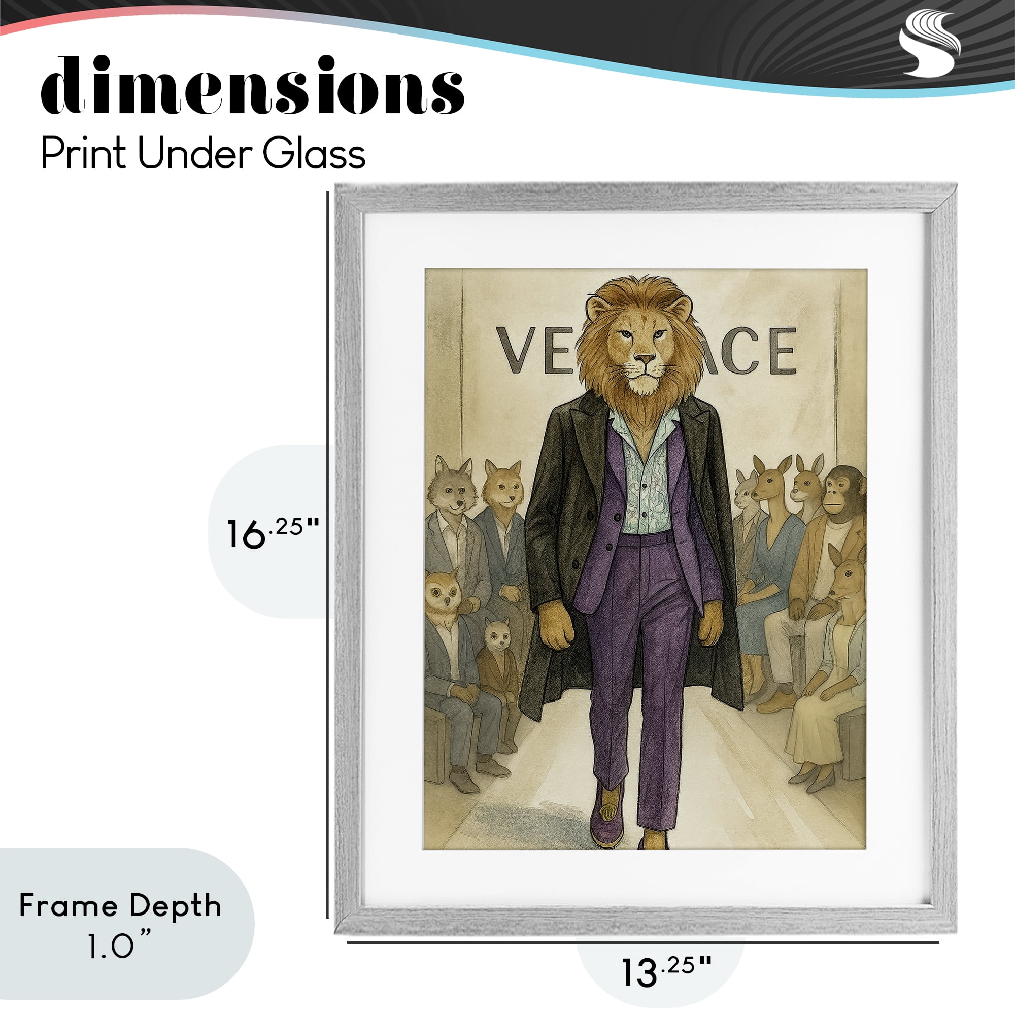 Stupell Industries Fashion Runway Lion Gray Framed Print Under Glass, design by Grotto Studios