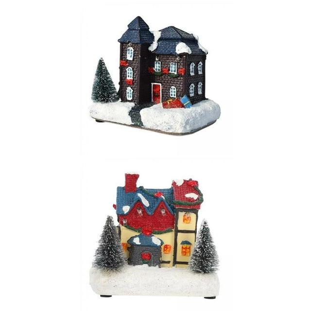 casa de Navidad llevó de luz cálida de nieve Soledad Casa de miniaturas de resina