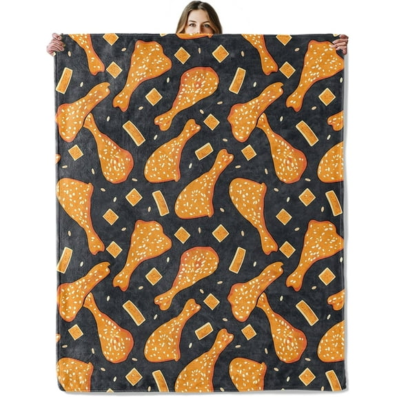Fried Chicken Drumstick Throw Blanket for Girls Boys Kids Adults, 50x60 in, Cozy Flannel Blanket for Bedroom, Camping, Couch, Room Decor, Fuzzy Warm Soft Gifts
