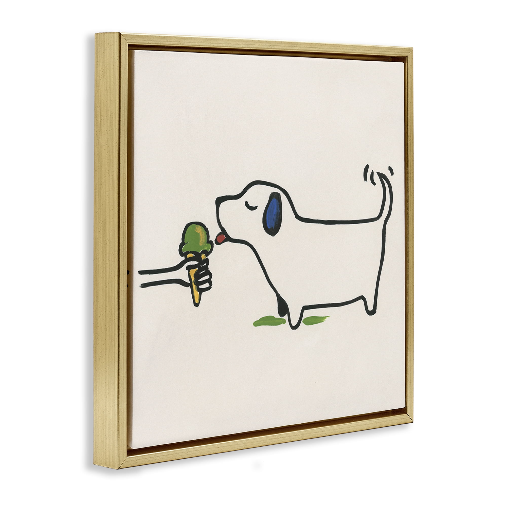 Stupell Industries Dog & Ice Cream Food & Beverage Painting Gold Floater Framed Canvas Art Print Wall Art, 18 x 18