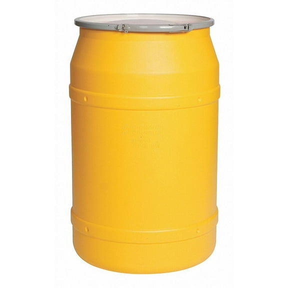 Open Head Transport Drum, Polyethylene, 57.5 gal, Unlined, Yellow