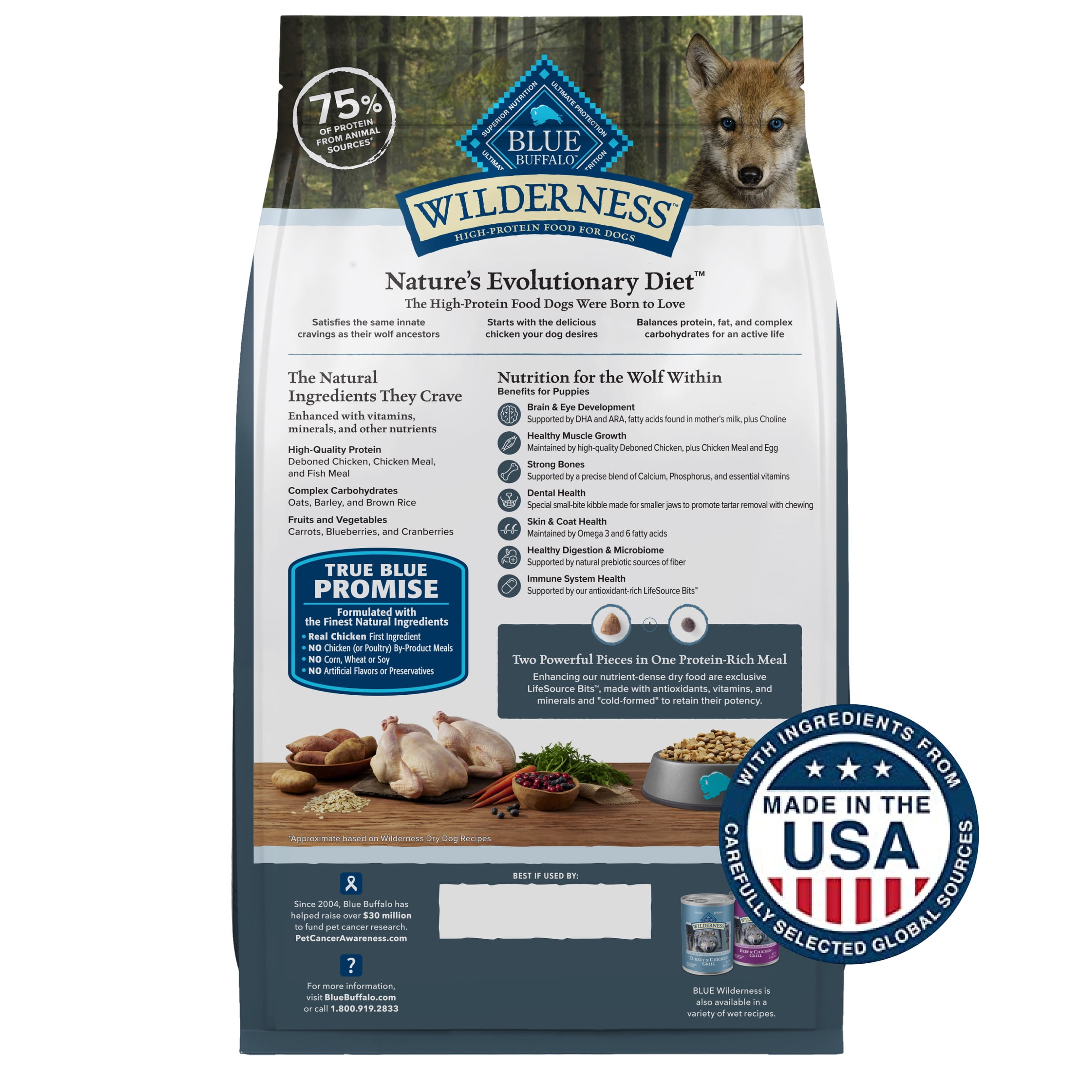 Blue Buffalo Wilderness High-Protein Natural Puppy Dry Food, Chicken Recipe, 28-lb Bag