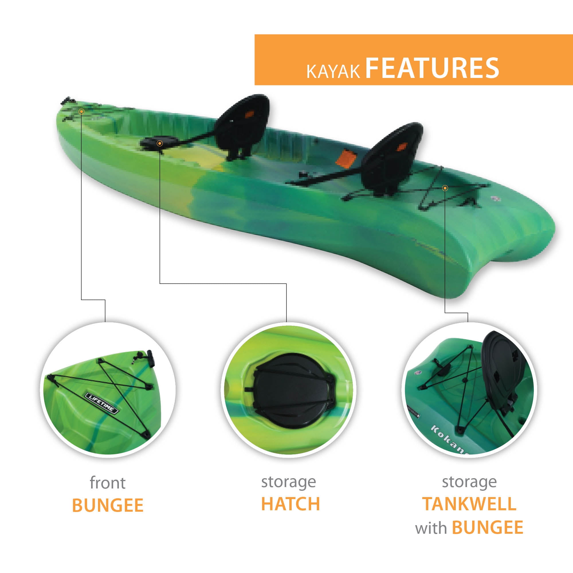 Lifetime Kokanee 10.5 ft Tandem Sit-On-Top Kayak, Lemongrass Fusion (91338)