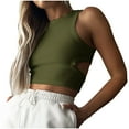 thumbnail image 1 of Yuyuzo Crop Tank Tops for Women Crew Neck Ribbed Knit Solid Color Slim Fitted Athletic Going Put Tops, 1 of 7