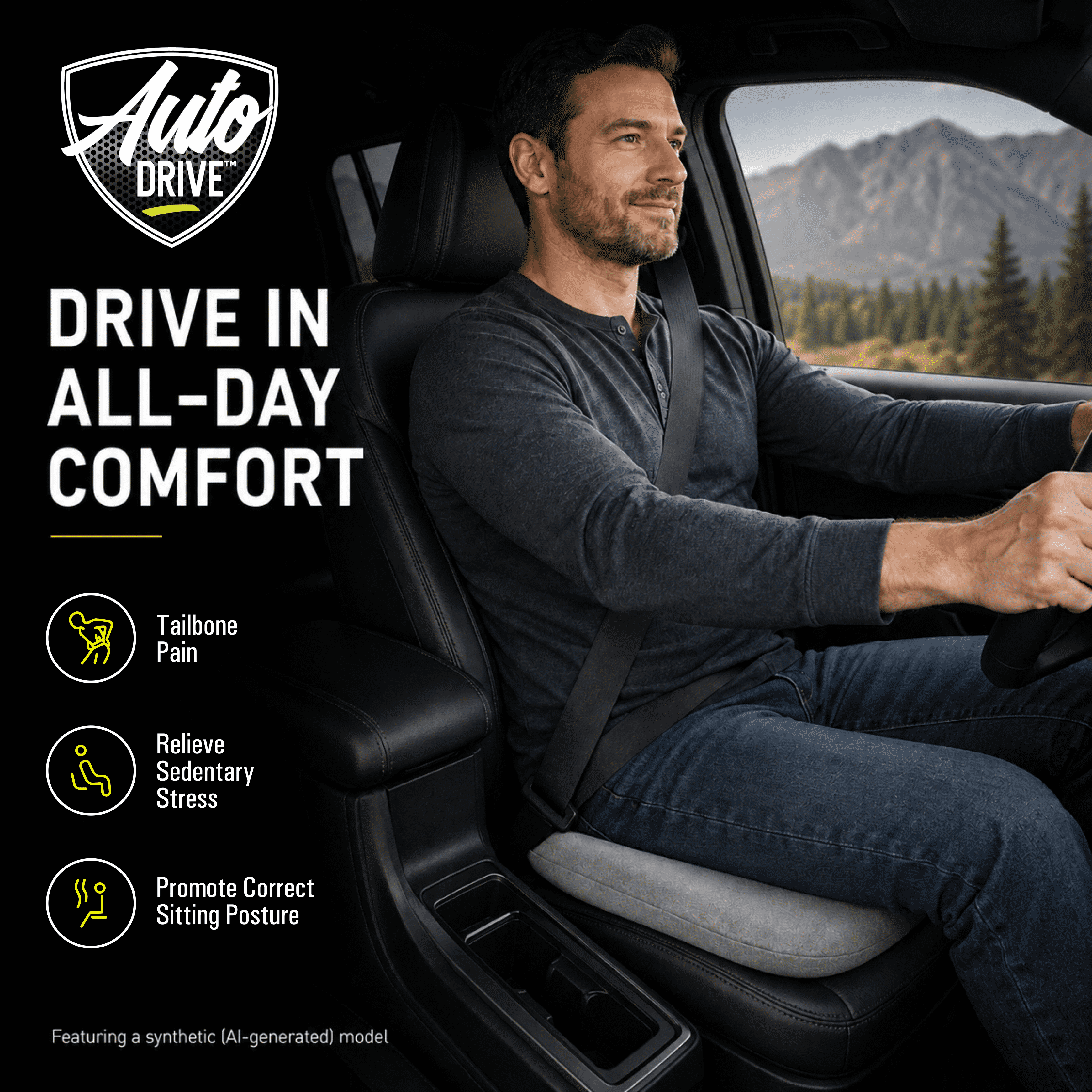 Auto Drive Seat Cushion, Comfortable Car Seat Cushion Pad, Non-Slip Seat Cover for Car Driver Seat, Universal Fit for Cars SUV Truck, Gray
