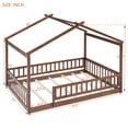 thumbnail image 3 of Full Size House Bed Solid Wood Floor Bed Frame with Fence Guardrails and Roof Montessori Bed Playhouse Bed for Children Girls and Boys, Walnut, 3 of 7