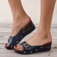 thumbnail image 2 of asdoklhq Slippers for Women Summer,Women's Vintage Buckle Wedge Heel Open Toe Low Fish Mouth Roman Sandals Slippers, 2 of 4
