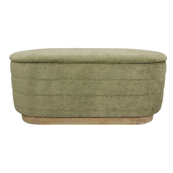 Jackie Storage Bench in Contemporary Leaf Green Multi-Weave Fabric on Solid Wood