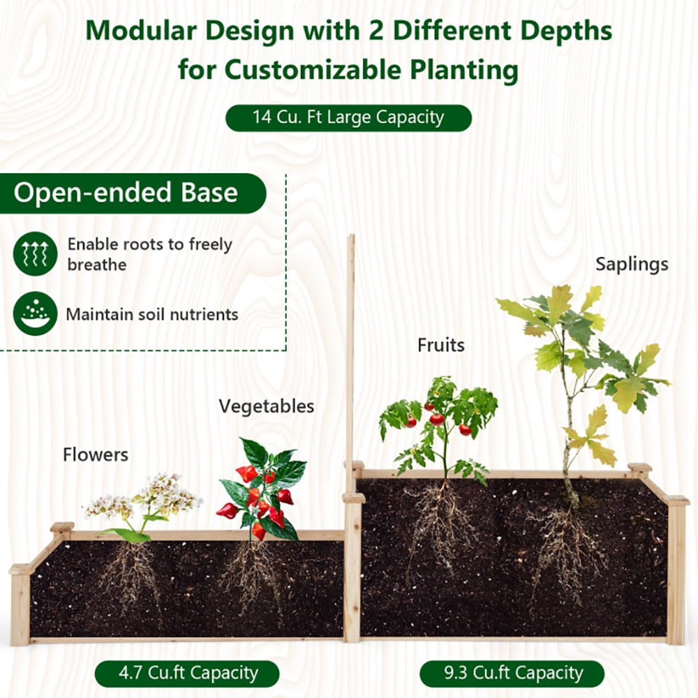 Spaco Raised Garden Bed with Trellis-Natural, Outdoor Elevated Flower Box for Backyard/Patio/Gardener