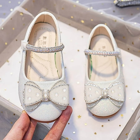 

GUOBIOZIY Toddler Girls Ballet Flats Shoes Bowknot Jane Mary Princess Dress shoes for Wedding Party School（White 7-7.5 Y）