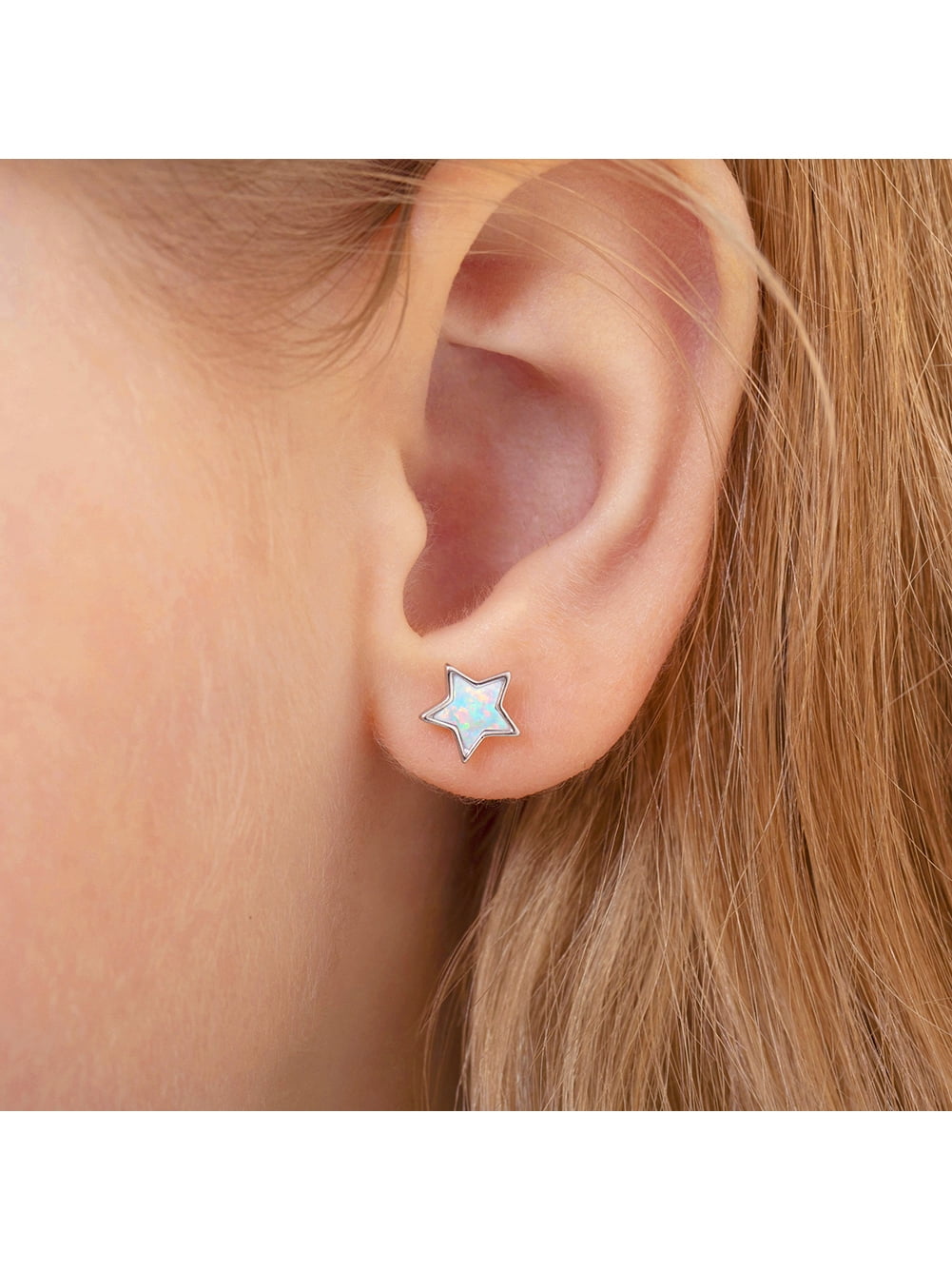 Opal Moon and Star Children's / Girls Earrings Screw Back - Sterling Silver