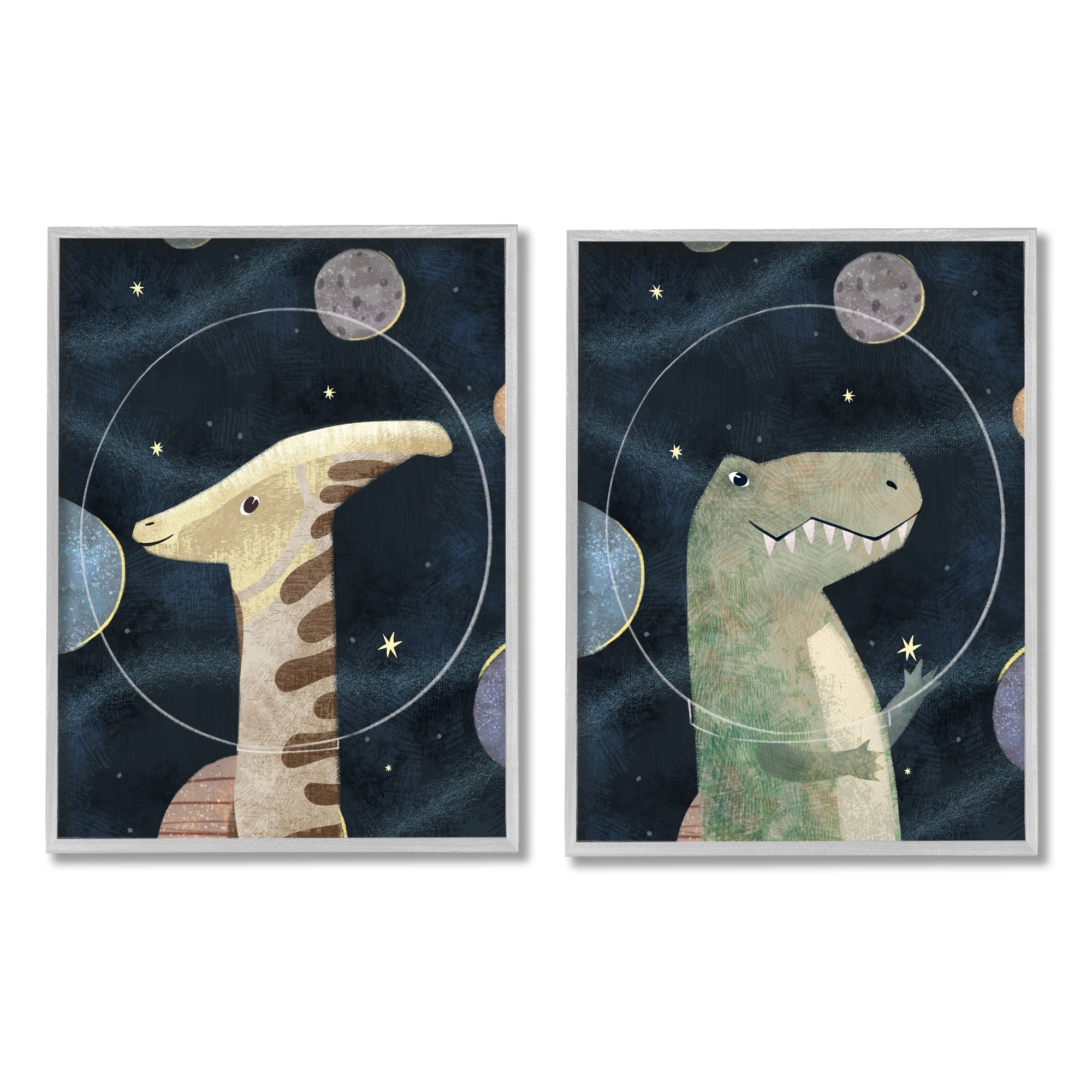Stupell Industries Kids' Astronaut Dinosaurs Fantasy Planet Reptiles Deep Blue, 11 x 14, Design by Ziwei Li
