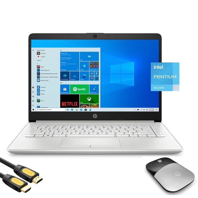 HP 14" HD Micro-Edge Slim Laptop Platinum, Intel Quad-Core Pentium Silver N5030 up to 3.10GHz, 16GB RAM, 1TB SSD, USB-C, Webcam, HDMI, Ethernet, Wireless Mouse, Mytrix HDMI Cable, Win 10 HP HP 14-cf