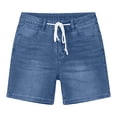 thumbnail image 4 of LVHAOGJOB Womens Jeans Denim Mid Rise Straight Leg Short Jeans Drawstrings Summer Solid Shorts for Women Lightweight, 4 of 8