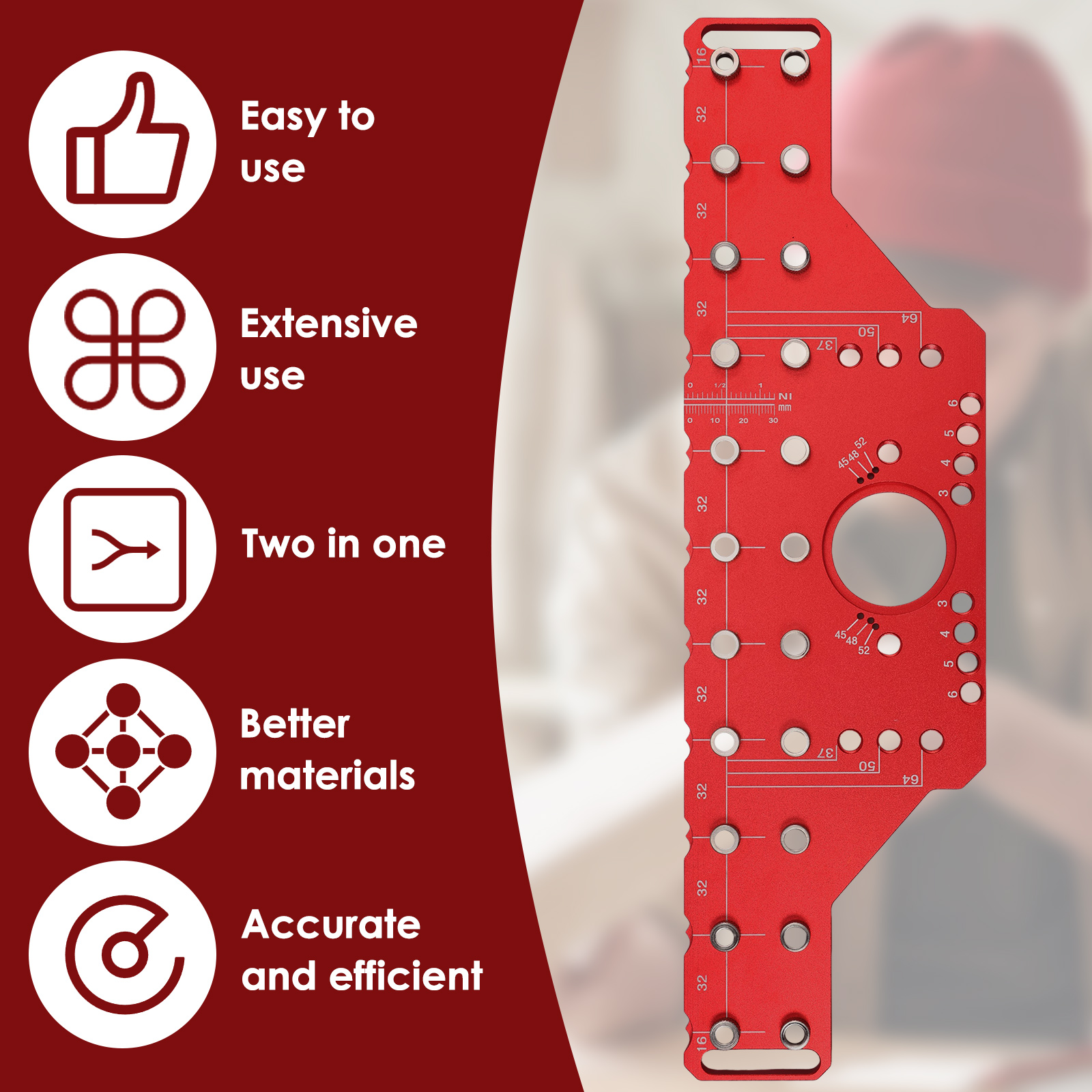 Shelf Pin Jig and Hinge Jig 2 in 1 Aluminum Alloy Cabinet Concealed Hinge Drilling Guide with 1/4 inch 5mm Drill Bits for Cabinet Door Woodworking