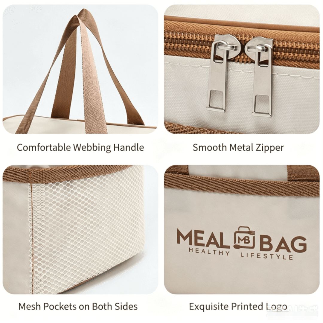 Insulated Lunch Bag Waterproof Oxford with Mesh Pocket for Office School