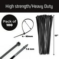 thumbnail image 4 of 12 Inch Cable Zip Ties (100 Pack) - 120lb Tensile Strength, Heavy Duty Black, Premium Plastic Wire Ties, 4 of 5