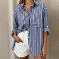thumbnail image 4 of Womens Button Down Shirts Fashion Stripe Printed Blouses Top Fall Long Sleeve Lightweight Shirt Open Front Lapel Button Cardigan Casual Versatile Top, 4 of 9