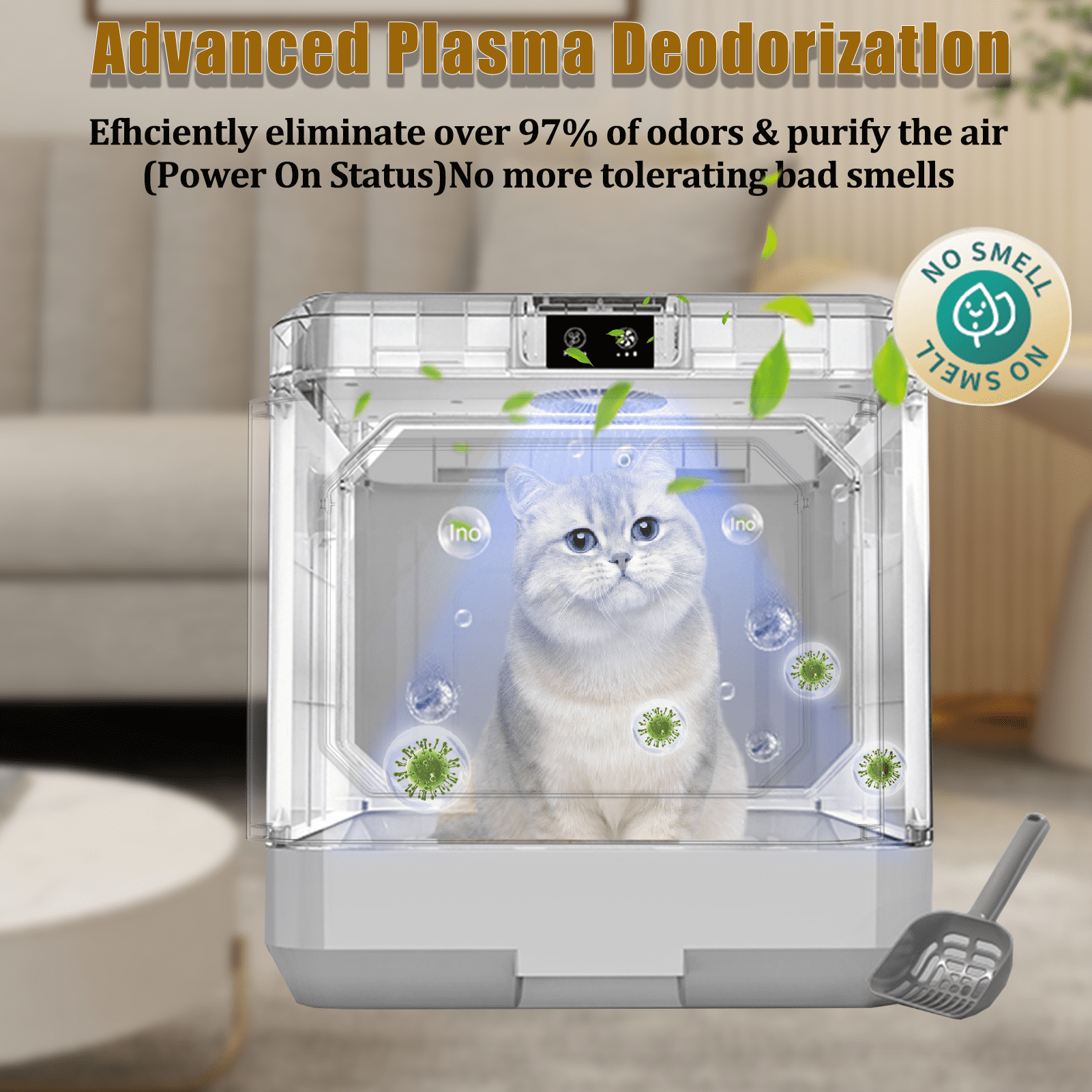 Arcwares Litter Box, Large Cat Litter Box Enclosure Furniture, Odor Removal, Enclosed Cat Pottywith Cat Litter Scoop, Drawer Type Cat Litter Pan Easy Cleaning And Scoop.