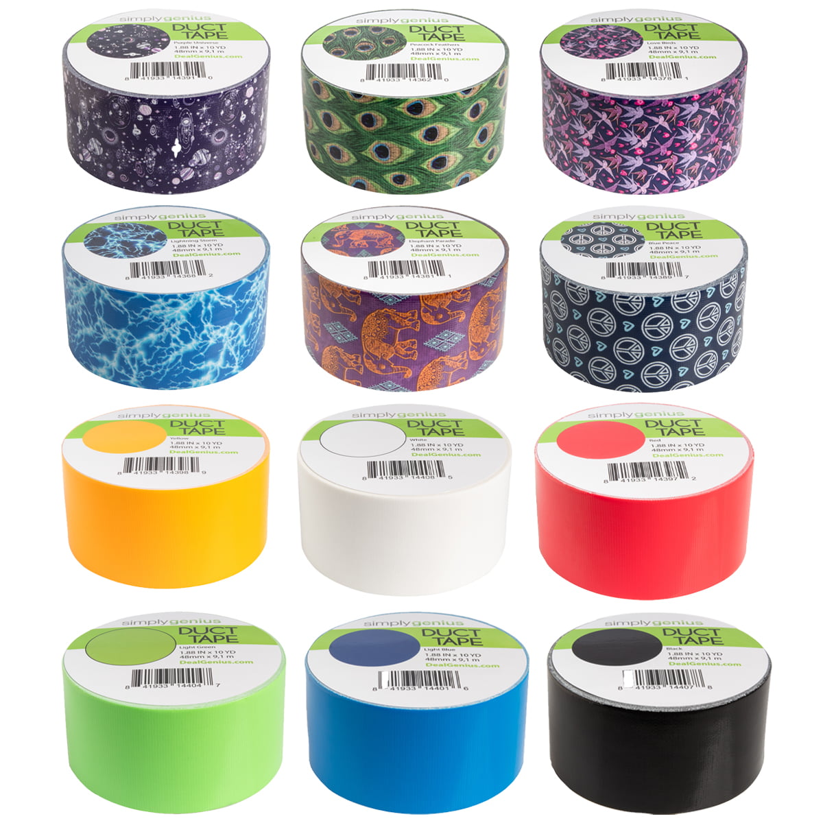 Simply Genius (12 Pack) Patterned Colored Duct Tape Variety Pack