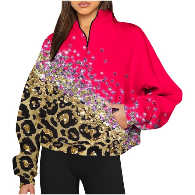 Chandails en Molleton à Capuche Mode pour Femmes 2023, Chandails en Molleton Décontractés Sans Capuche, Manches Longues Imprimées, Demi-Fermeture à Glissière, Col à Capuche, Blouse, 50 % de Réduction, Costumes Halloween/noël