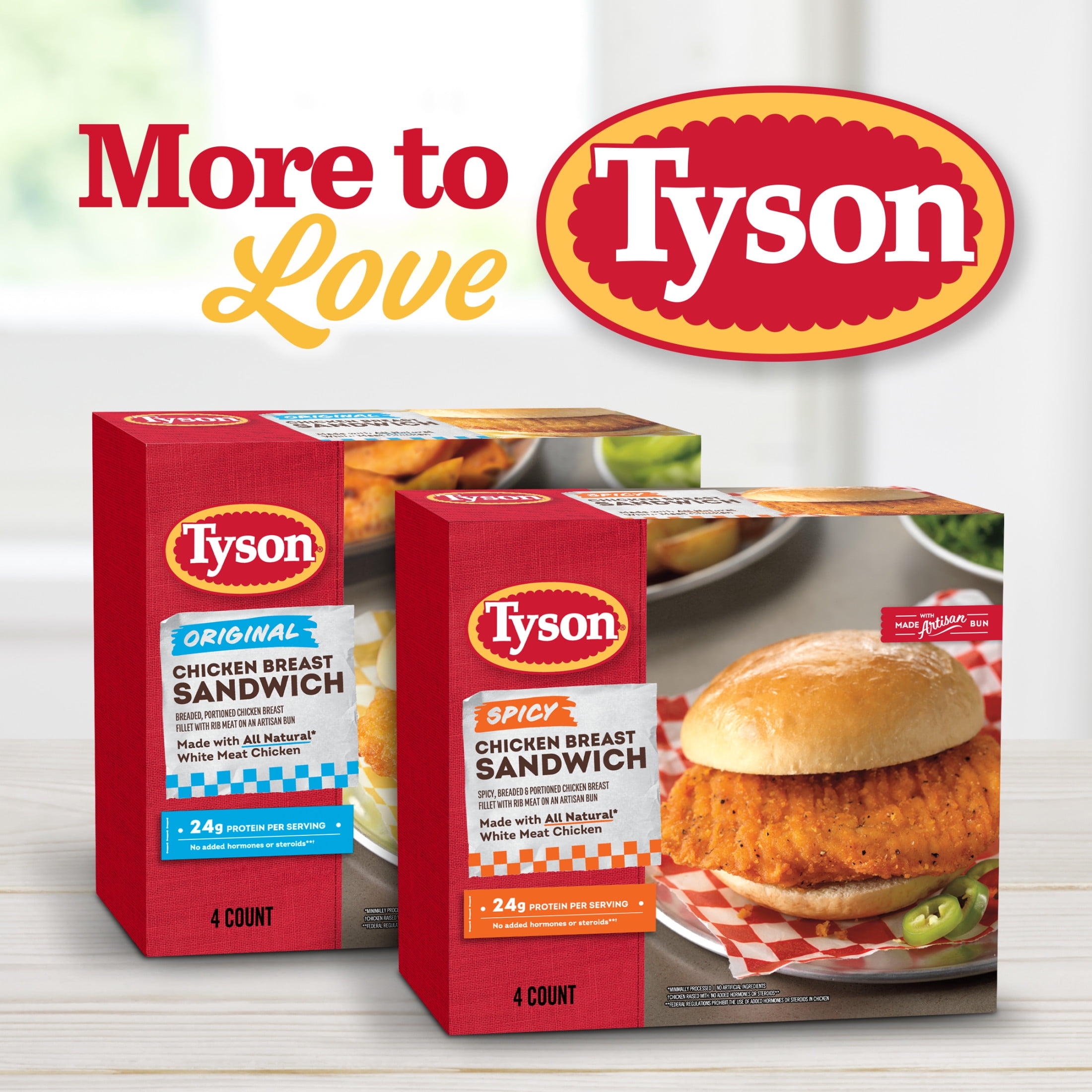 Tyson Spicy Chicken Breast Sandwich, 1.5 lb, 4 Count (Frozen Fully Cooked)