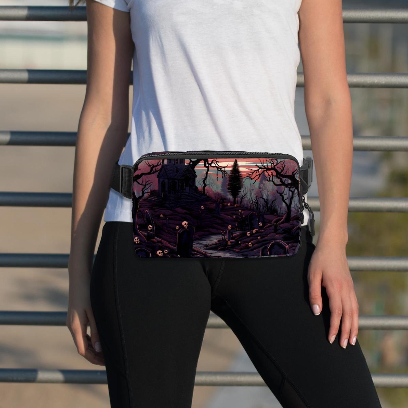 Halloween Graveyard Adjustable Lightweight Waist Bag Fanny Pack Crossbody Bag with Extension Strap Unisex