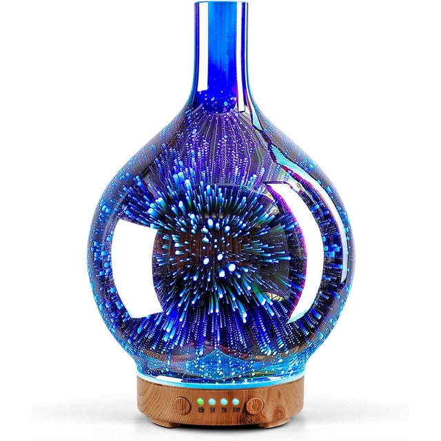 Porsme Essential Oil Diffuser 3D Glass Aromatherapy Ultrasonic Humidifier Auto Shut-Off Timer Setting BPA Free for Home Hotel Yoga Leisure Gift SPA 150ml Last 6 Hours