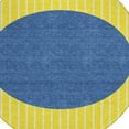 thumbnail image 4 of 8' Yellow And Blue Round Striped Washable Indoor Outdoor Area Rug, 4 of 5