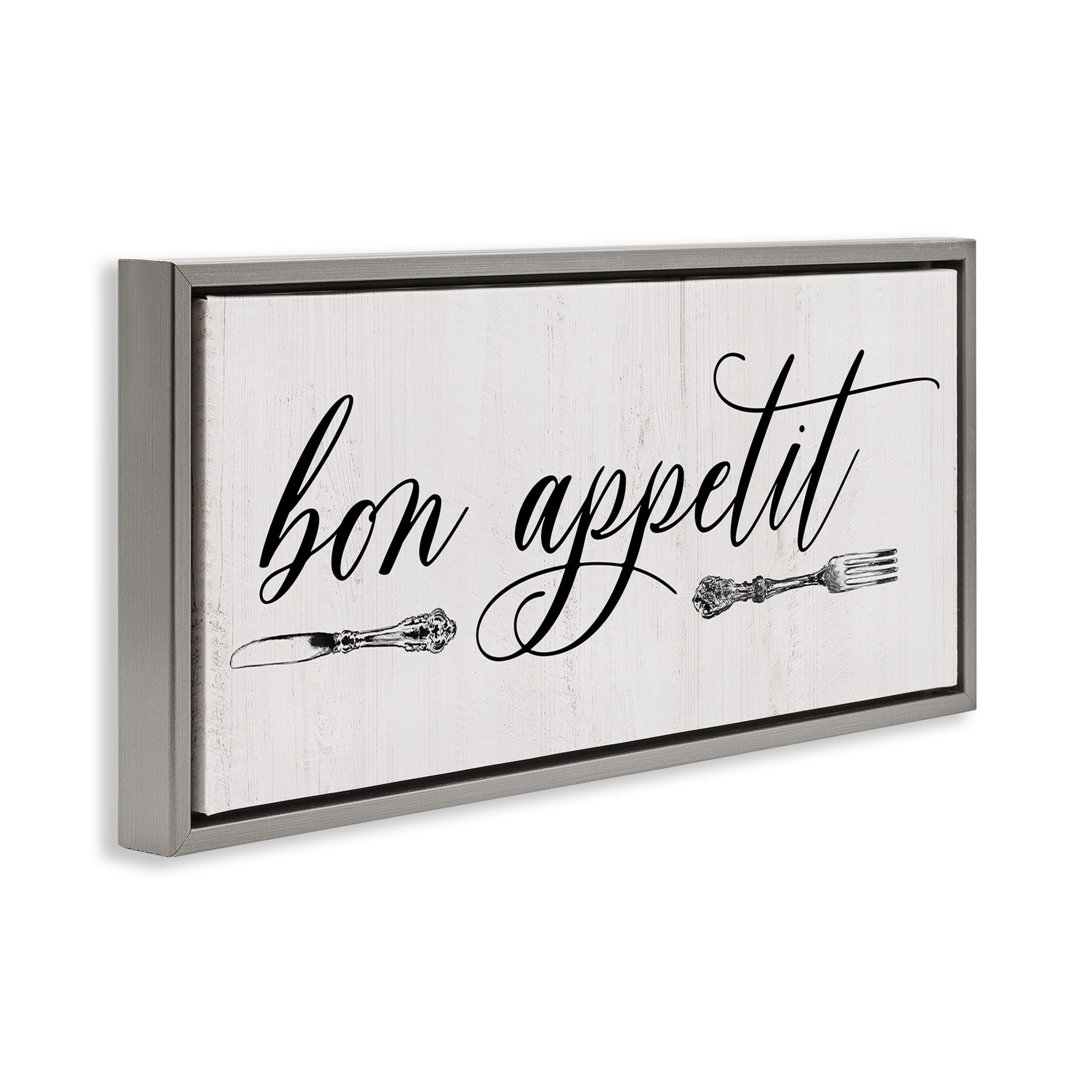 Stupell Industries Bon Appetit Vintage Cutlery Food & Beverage Painting Gray Floater Framed Canvas Art Print Wall Art, 25 x 11