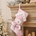 thumbnail image 4 of Large Pink Christmas Stocking with 3D Plush Snowman Figure, 16.54in Xmas Hanging Ornament Shiny Gift Bag with Rope for Holiday and Party, 4 of 4
