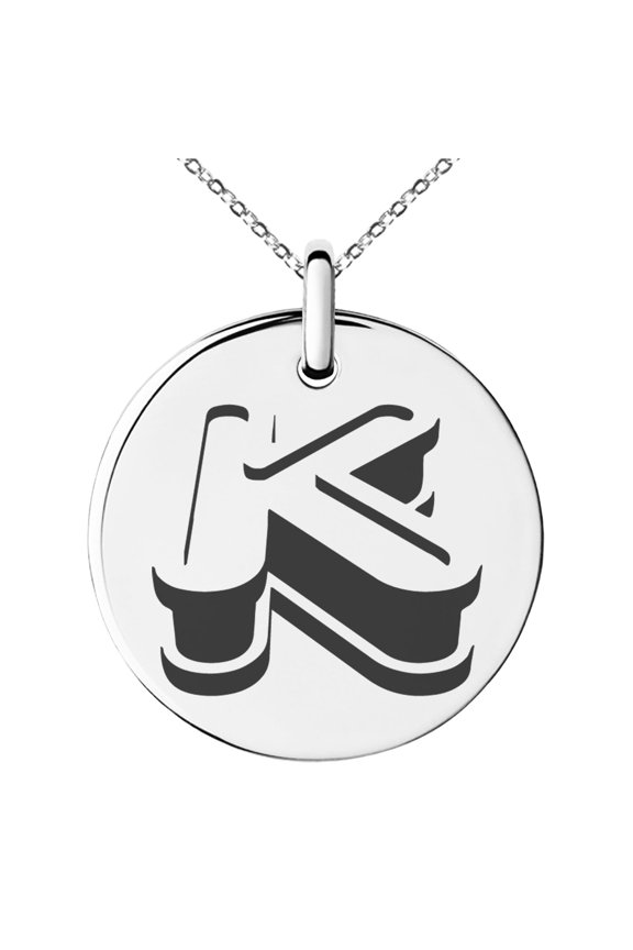 Stainless Steel Letter K Initial 3D Monogram Engraved Small Medallion Circle Charm Pendant Necklace
