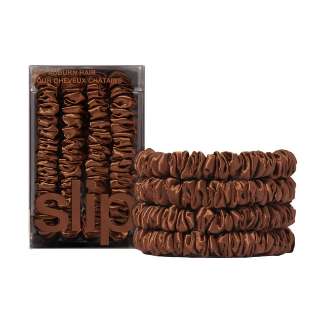 Slip Scrunchies ajustados de seda - Auburn | Juego de 4 coleteros ajustados | seda de morera antiarrugas suave para el cabello reduce la rotura | Elegante, duradero, ideal para todo tipo de cabello.