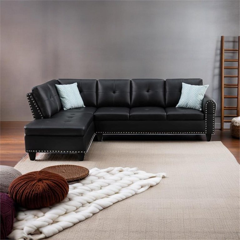 Trent Home Living Room Faux Leather Sectional Couch with Ottoman