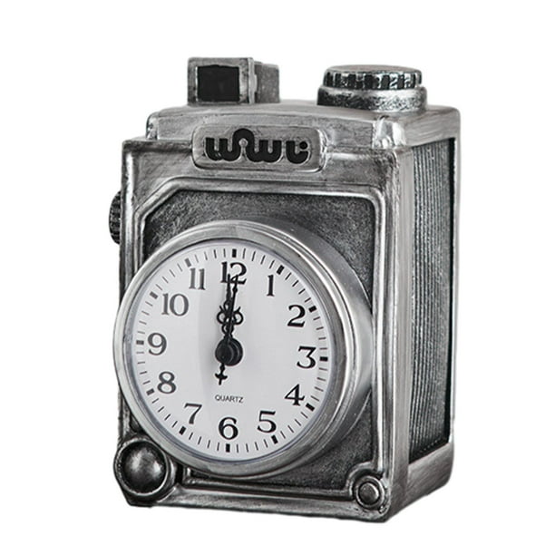 Adorno de reloj despertador retro, reloj antiguo modelo de cámara, reloj de mesa, reloj silencioso Gris