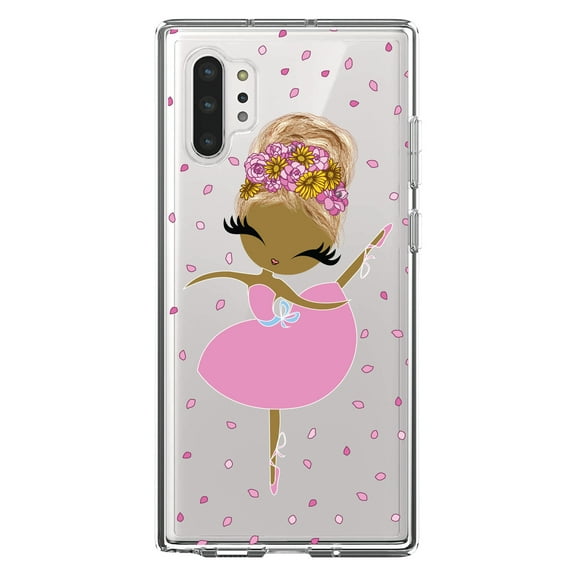 DistinctInk Clear Shockproof Hybrid Case for Galaxy Note 10 PLUS (6.8" Screen) - TPU Bumper, Acrylic Back, Tempered Glass Screen Protector - Ballerina Dancing in Flower Petals