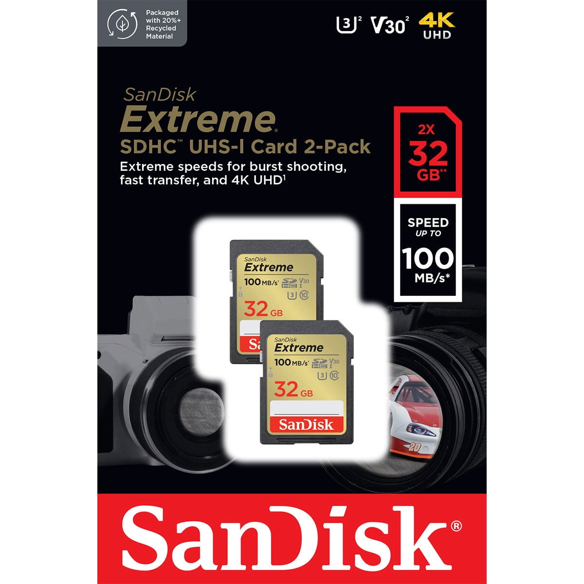 SanDisk Extreme 32GB UHS-I U3 SDHC Memory Card, 2-Pack