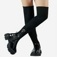 thumbnail image 4 of Over The Knee Boots for Women Wide Calf, Platform Thigh High Boots Womens Knit Leather Splicing Long Boots Black Round Toe Chunky Heels Zipper Stretch Sexy Tall Boots Winter Warm Dress Boots, 4 of 6