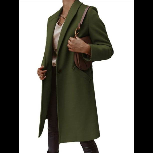 Abrigo de Guisante para Mujer, con Solapa y un Solo Botón, Cortavientos, Holgado, Informal, de Longitud Media, para Otoño e Invierno. Verde M